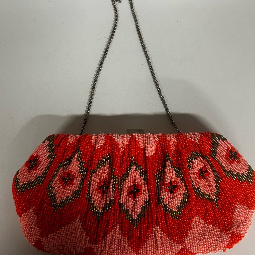 Anthropologie  Red Floral Evening Clutch with Chain Strap - Picture 3 of 3